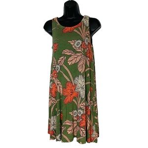 Ann Taylor Loft Boho Hawaiian Floral Sage Green Pastel Pink Swing Dress